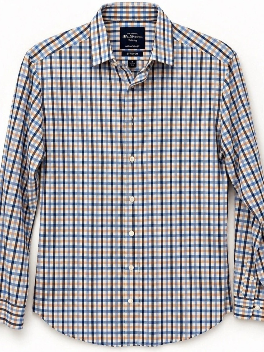 Ben Sherman Tailored Slim Fit Gingham Dress Shirt Men's Checkered Stretch Shirt